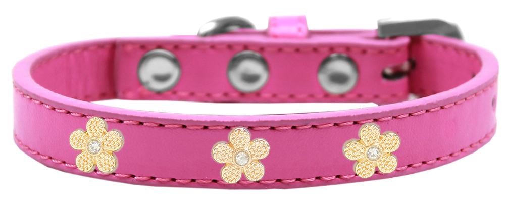 Gold Flower Widget Dog Collar Bright Pink Size 10